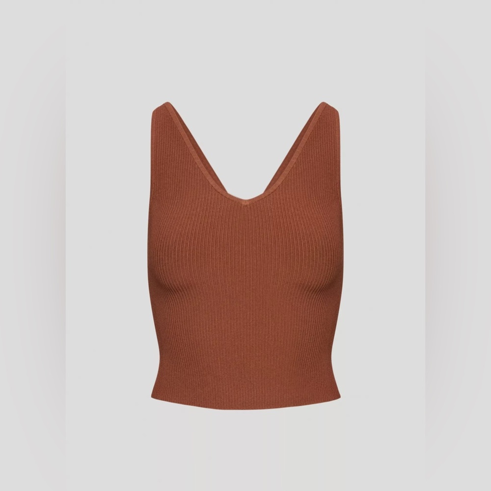 Babaton Sculpt Knit V-Neck Tank in sundried red